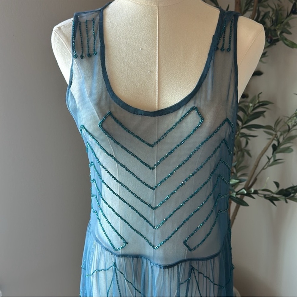 🌟Host Pick🌟Free People! Embellished Teal Sheer Slip Dress - Picture 3 of 16